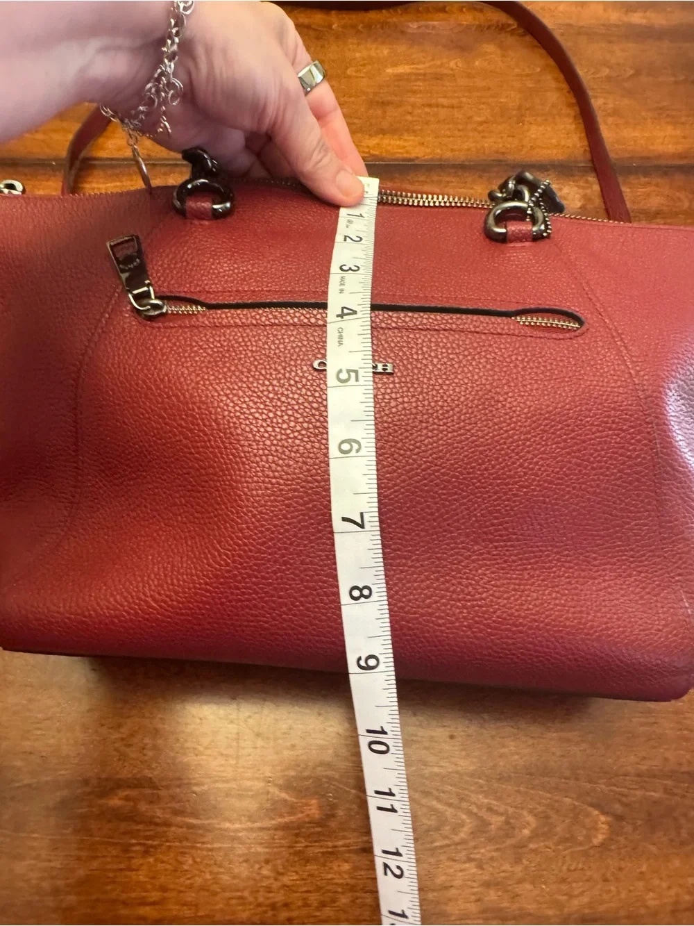 Coach Crimson Leather Shoulder Tote with Chain Handles